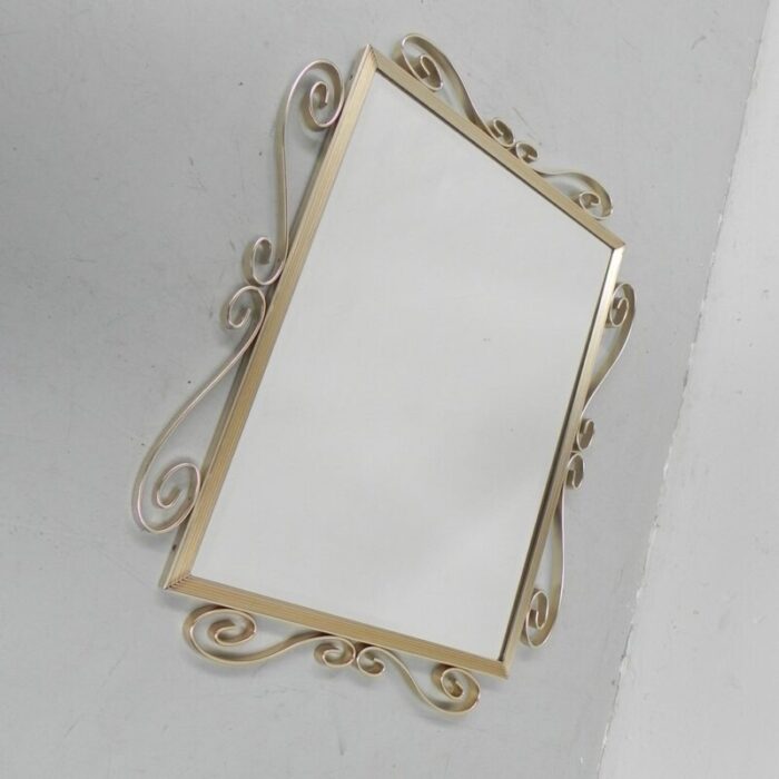 vintage faceted mirror in aluminum frame 1950s 8