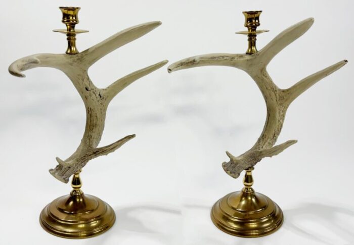 vintage faux antler candleholders on brass bases a pair 1842