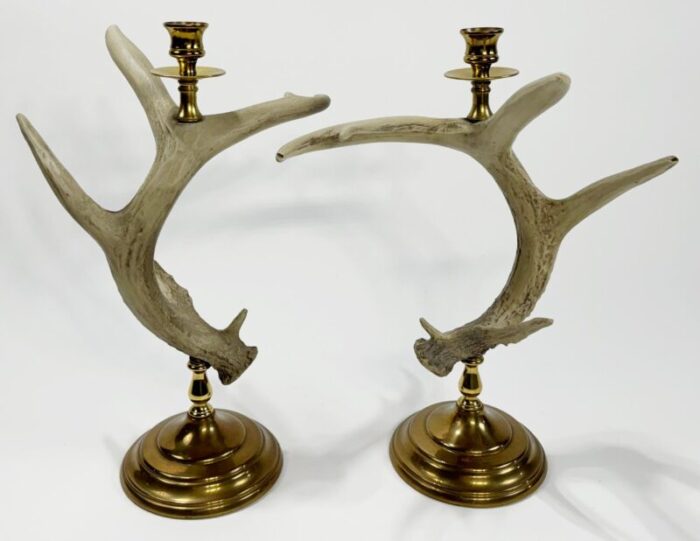 vintage faux antler candleholders on brass bases a pair 2925