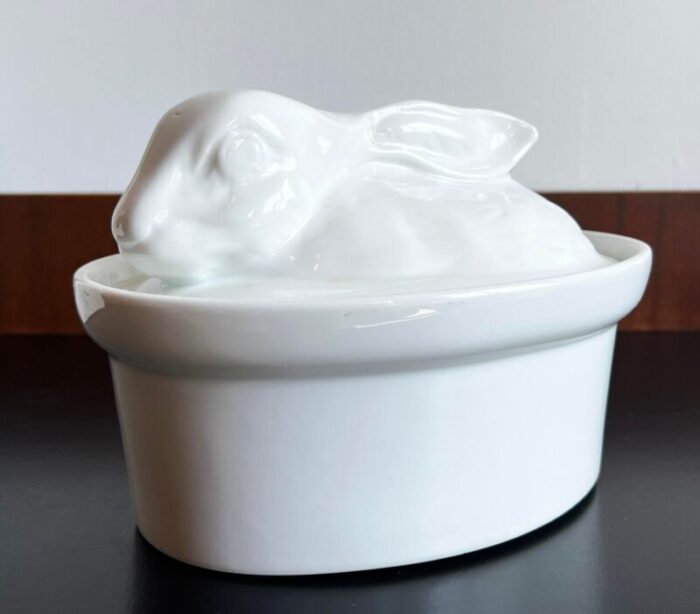 vintage french blanc de chine ceramic rabbit casserole dish pot 4668