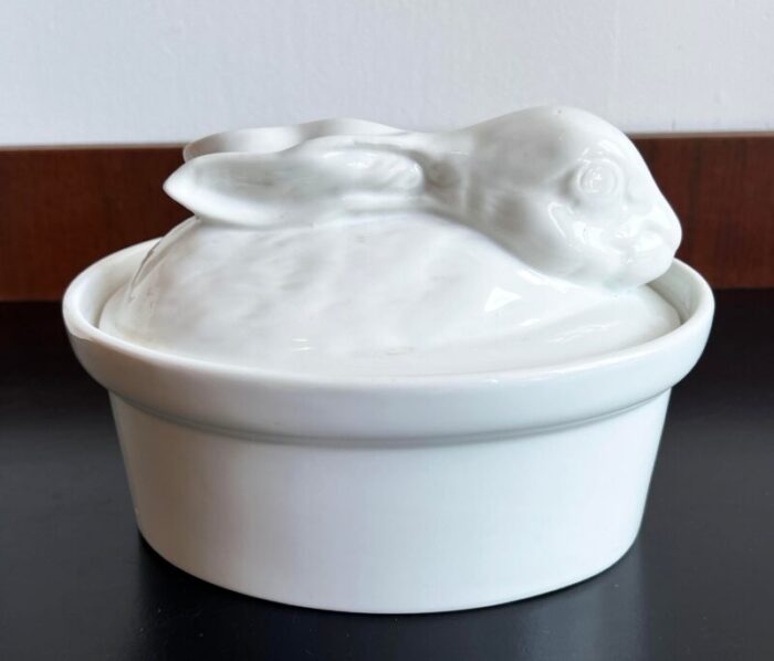 vintage french blanc de chine ceramic rabbit casserole dish pot 6423