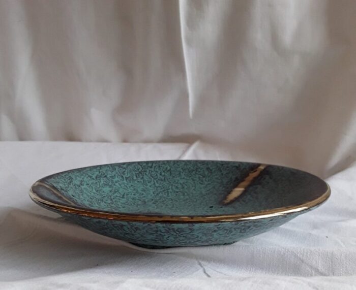 vintage german fruit bowl with turquoise glaze and gold decor from jasba 2