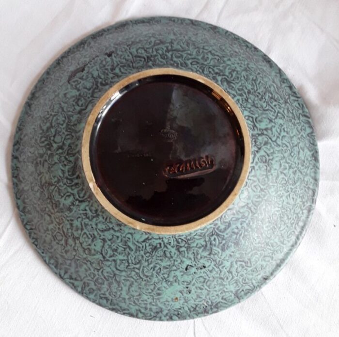 vintage german fruit bowl with turquoise glaze and gold decor from jasba 3