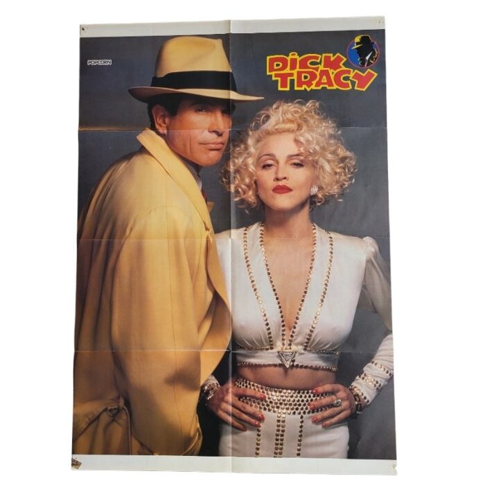 vintage german madonna and warren beatty poster from popcorn magazine de la pelicula dick tracy 1