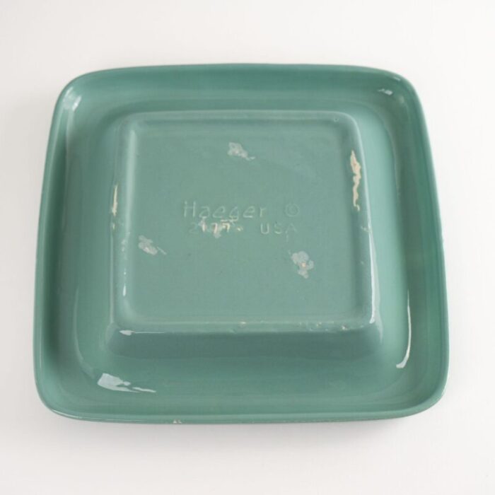 vintage haeger green square catchall tray 2921