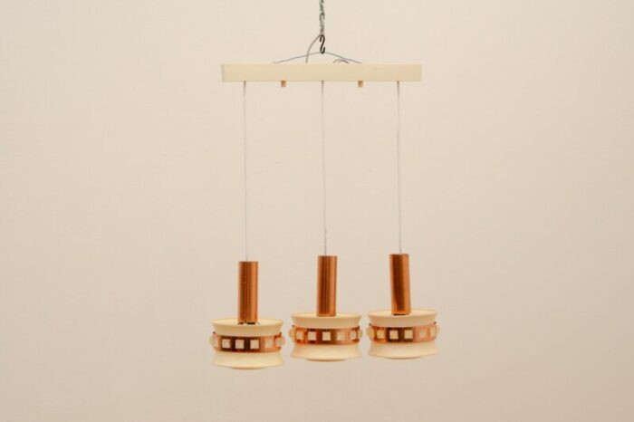 vintage hanging lamp with three cut glass lampshades from kamenicky senov 1970s 3054