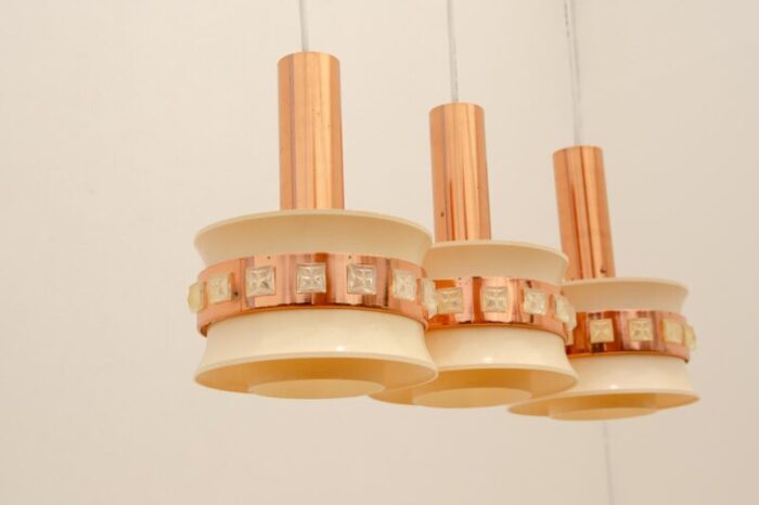 vintage hanging lamp with three cut glass lampshades from kamenicky senov 1970s 8361