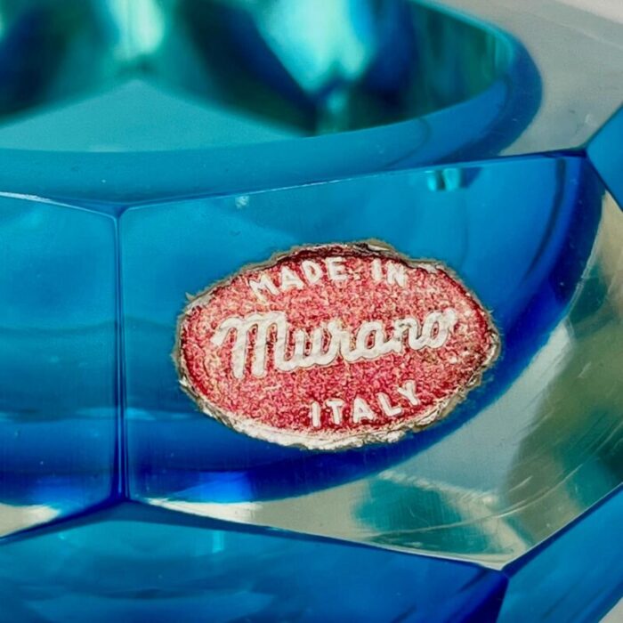 vintage italian murano sommerso vase handcrafted submerged glass blue and clear bowl 1970s 0108