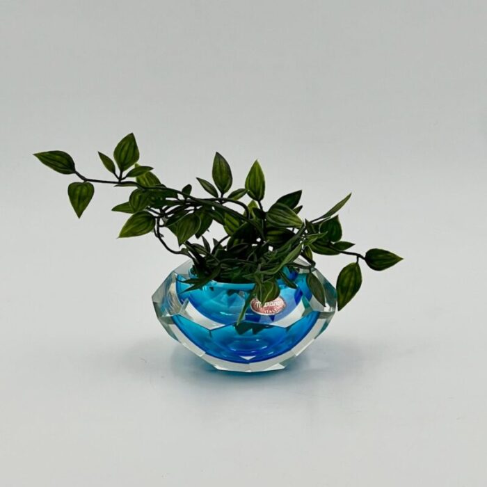 vintage italian murano sommerso vase handcrafted submerged glass blue and clear bowl 1970s 0383