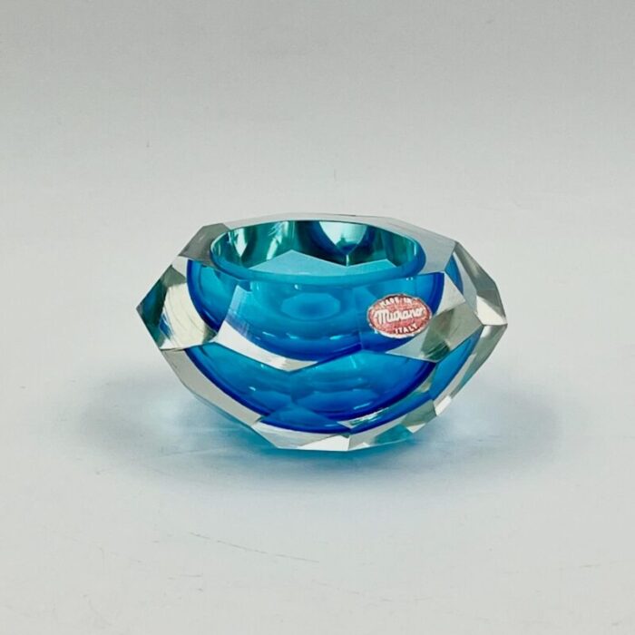 vintage italian murano sommerso vase handcrafted submerged glass blue and clear bowl 1970s 2077