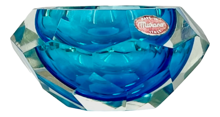 vintage italian murano sommerso vase handcrafted submerged glass blue and clear bowl 1970s 3853