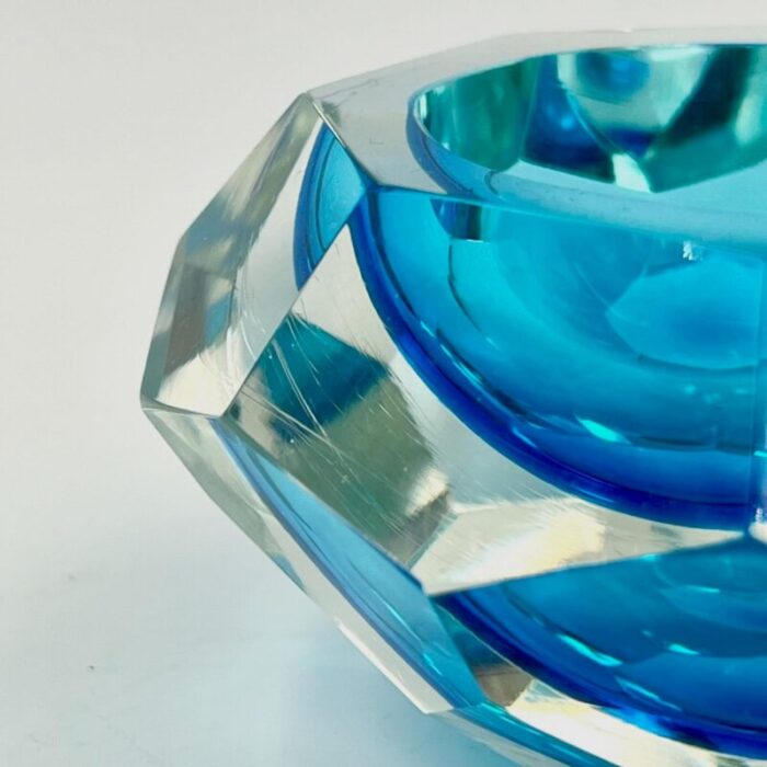 vintage italian murano sommerso vase handcrafted submerged glass blue and clear bowl 1970s 4763