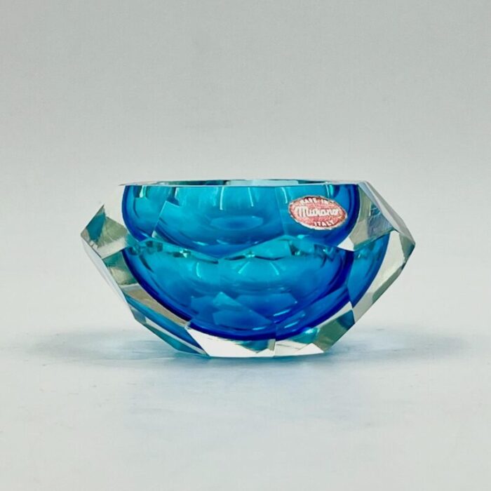 vintage italian murano sommerso vase handcrafted submerged glass blue and clear bowl 1970s 5101