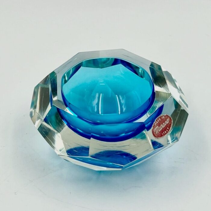 vintage italian murano sommerso vase handcrafted submerged glass blue and clear bowl 1970s 7983