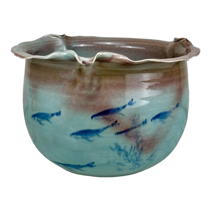 vintage large chinese celadon porcelain fish motif jardiniere planter 13 1933