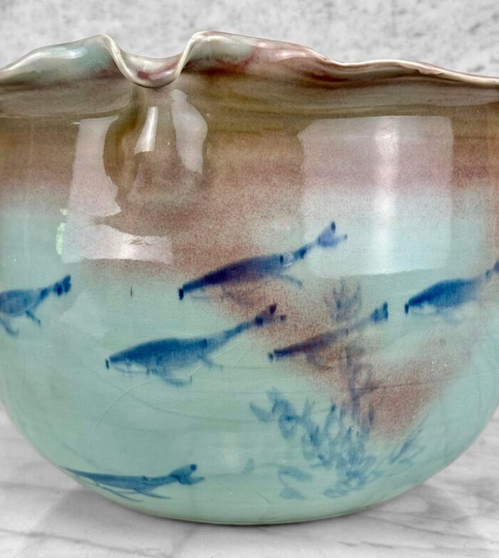 vintage large chinese celadon porcelain fish motif jardiniere planter 13 6809