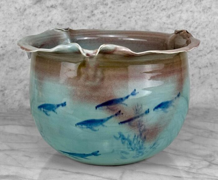 vintage large chinese celadon porcelain fish motif jardiniere planter 13 7465