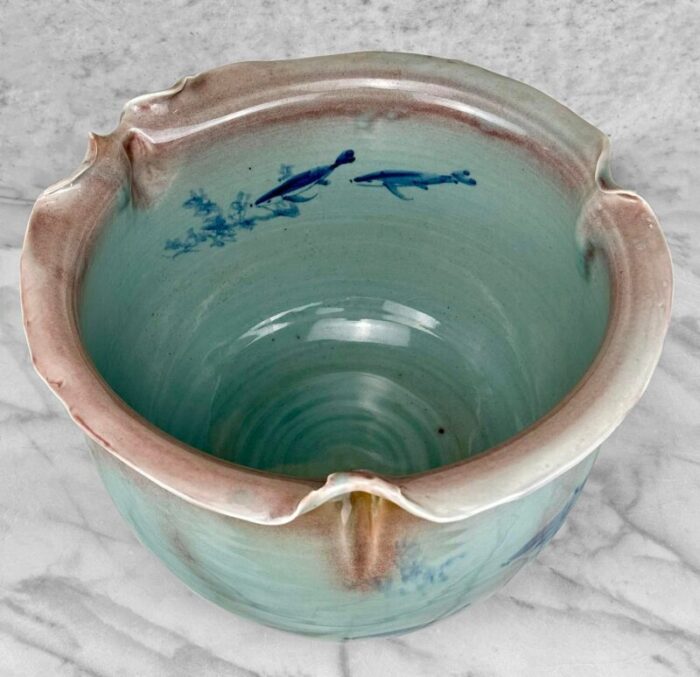 vintage large chinese celadon porcelain fish motif jardiniere planter 13 9465