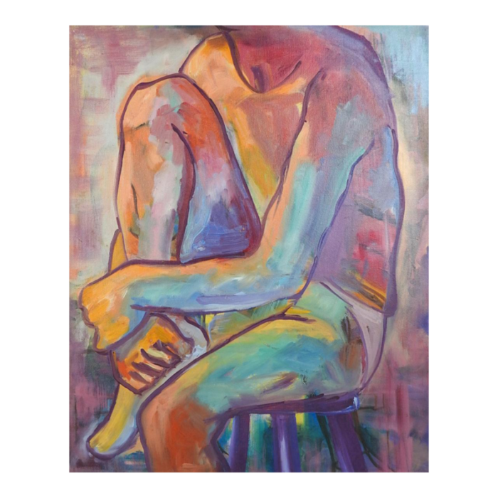 vintage late 20th century fauvist seated figure painting 3925