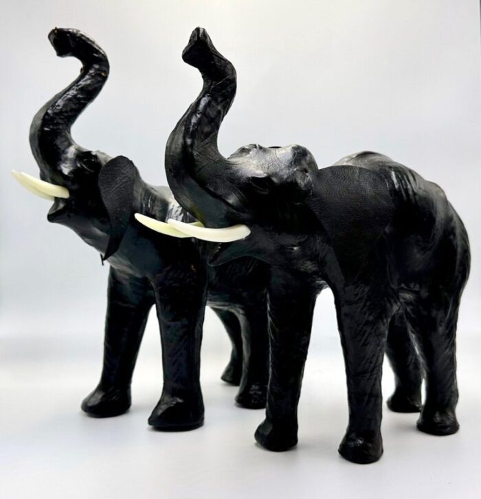 vintage leather elephant sculpture figure 1960s set of 2 1