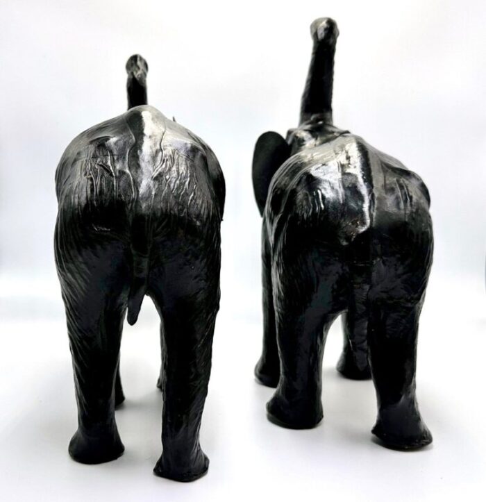 vintage leather elephant sculpture figure 1960s set of 2 15