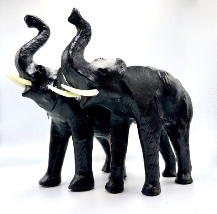 vintage leather elephant sculpture figure 1960s set of 2 2