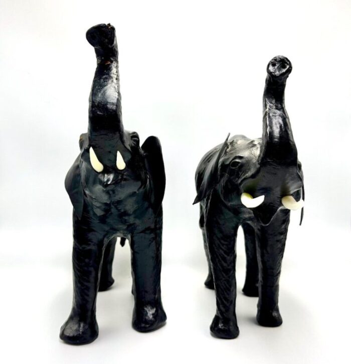 vintage leather elephant sculpture figure 1960s set of 2 3