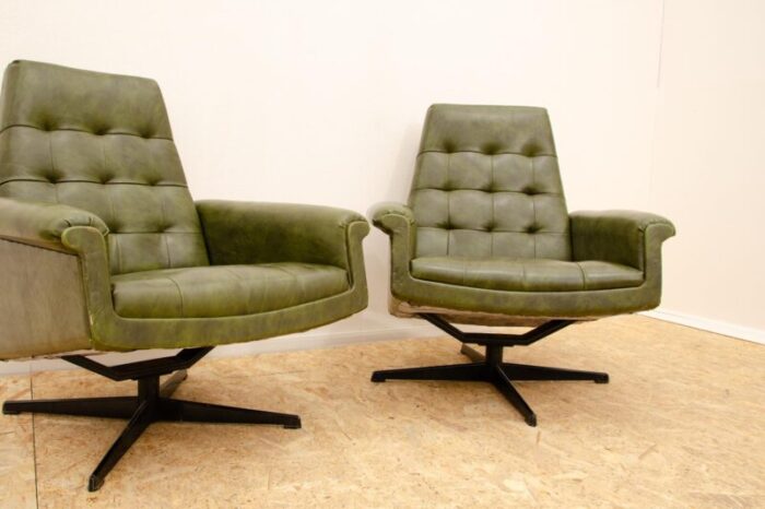 vintage leather swivel armchairs from up zavody 1970s set of 2 1919