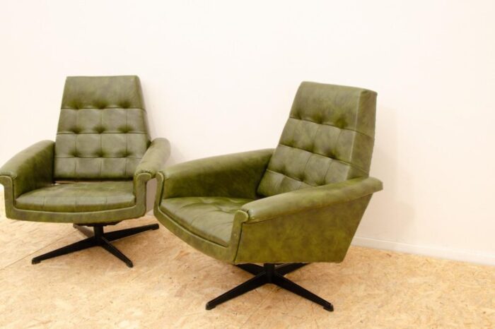 vintage leather swivel armchairs from up zavody 1970s set of 2 3490