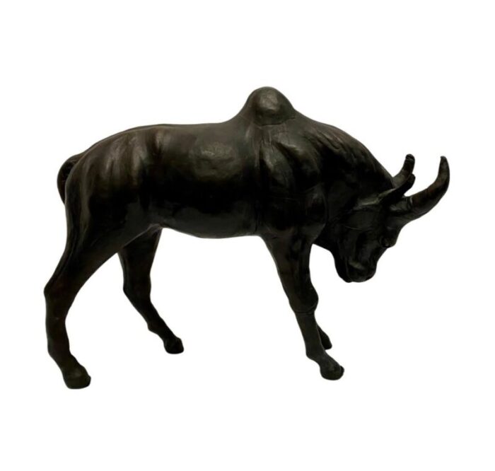 vintage leather wrapped bull statue figurine made in india 9152