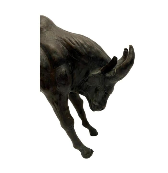 vintage leather wrapped bull statue figurine made in india 9580