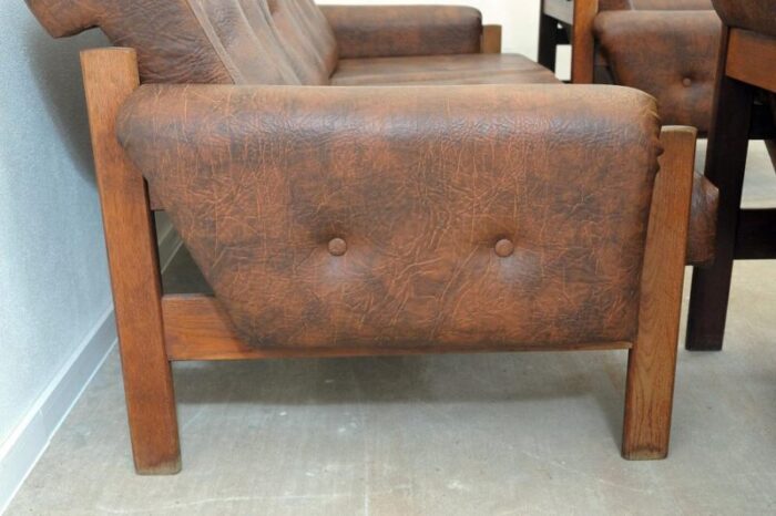 vintage leatherette living room set former czechoslovakia 1970s set of 3 8905