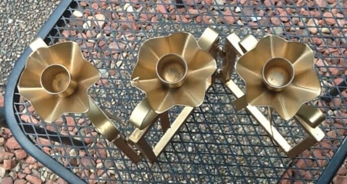 vintage mcm tri fold gold iron floral and bows candelabra 4508