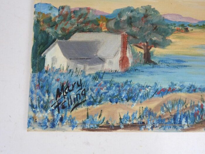 vintage mid 20th century folk art bluebonnet landscape painting 0682