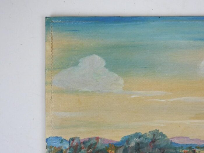 vintage mid 20th century folk art bluebonnet landscape painting 3173