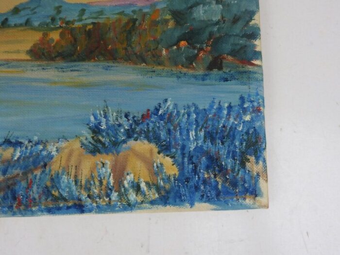 vintage mid 20th century folk art bluebonnet landscape painting 4309