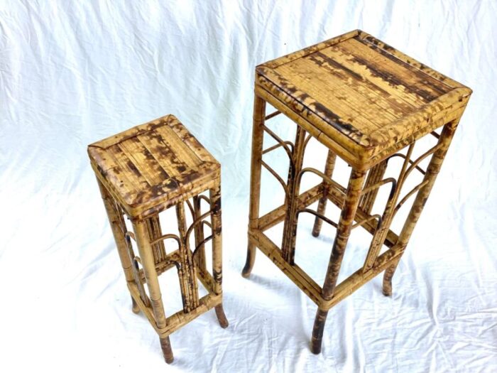 vintage mid century bamboo fern stands pedestals set of 2 3963