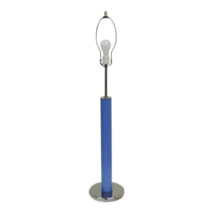 vintage mid century modern modernist blue cylinder chrome table lamp 5529