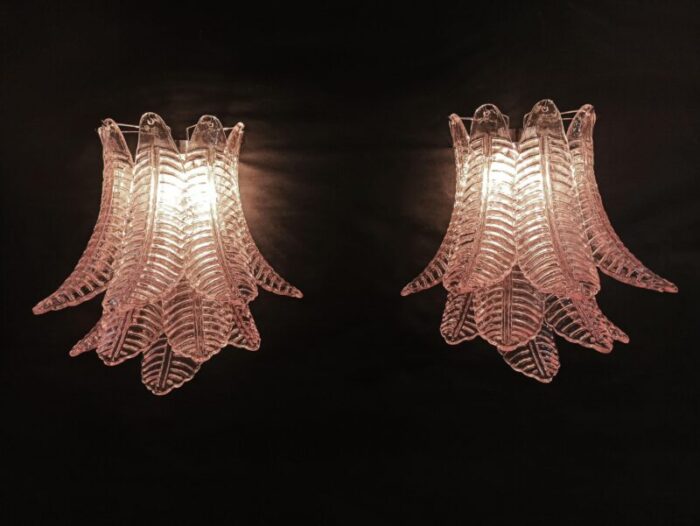 vintage murano six tier felci wall sconces with pink glasses 1990s set of 2 0957