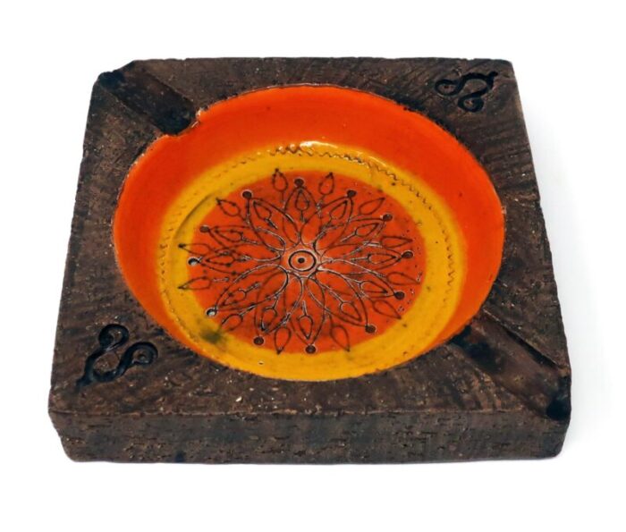 vintage orange bitossi ceramic ashtray 9838