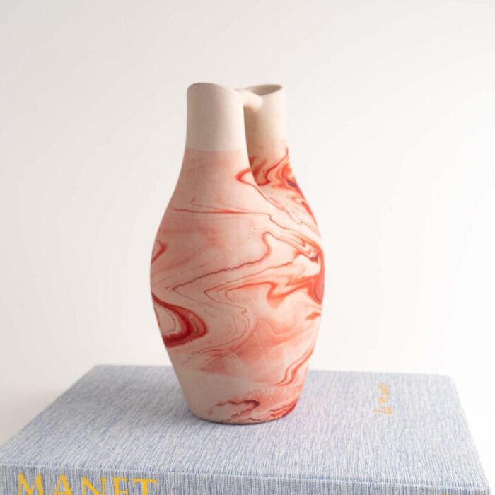 vintage orange swirl nemadji wedding vase pottery 3171