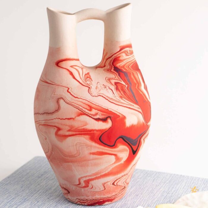 vintage orange swirl nemadji wedding vase pottery 5096