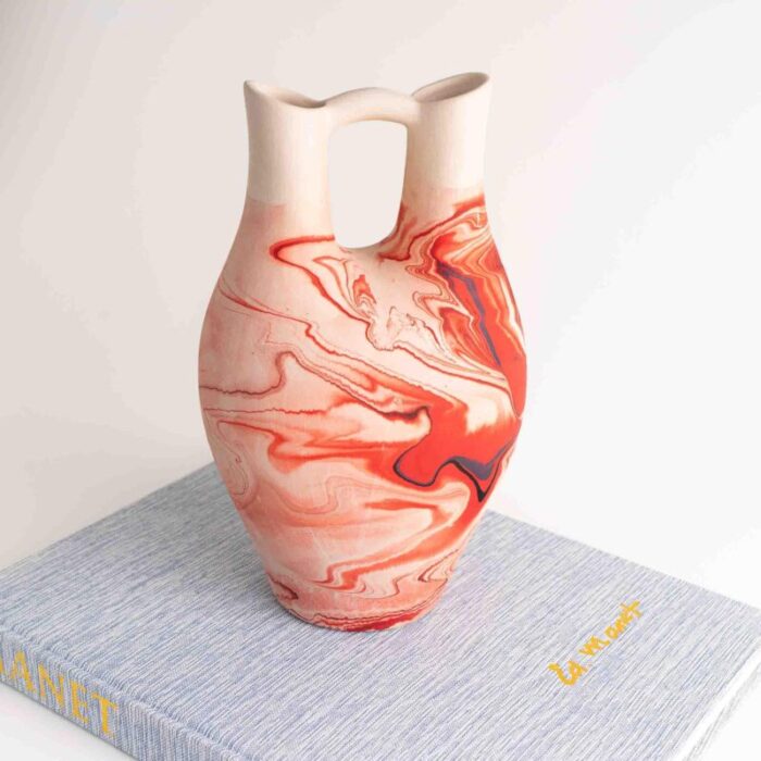 vintage orange swirl nemadji wedding vase pottery 7491