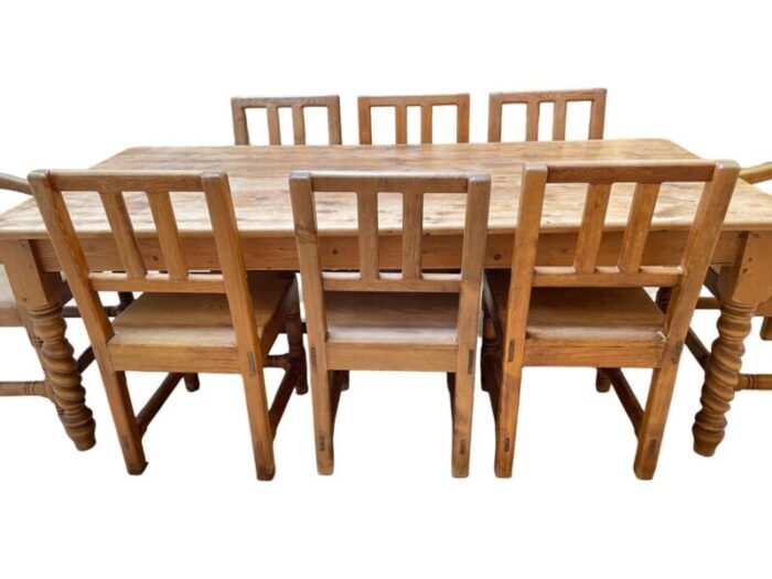 vintage pine modern style dining table and 8 chairs set of 9 4102