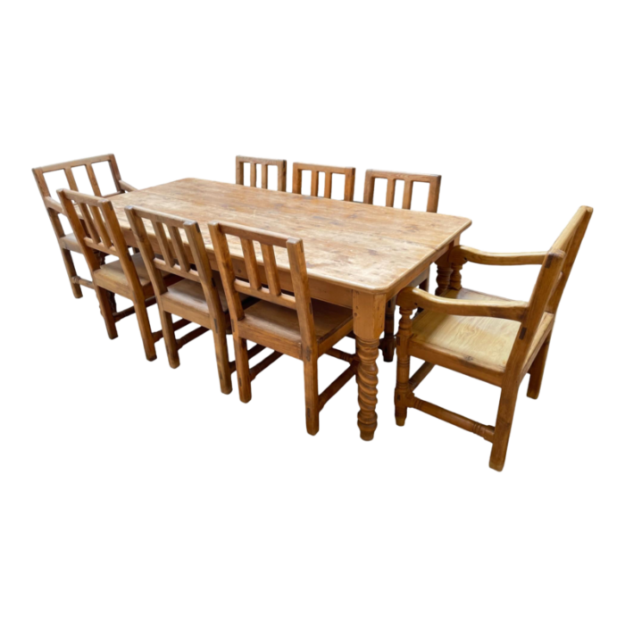 vintage pine modern style dining table and 8 chairs set of 9 6604