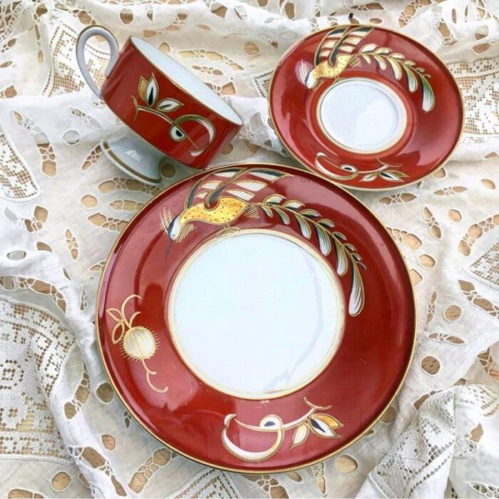 vintage porcelain tea trio set from goldrelief gdr set of 3 1