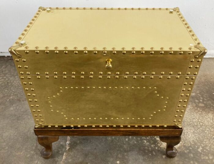 vintage riveted brass trunk on wood stand 5800