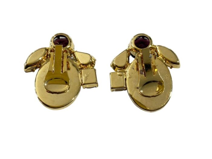 vintage schreiner style rhinestones amethyst sapphire and citrine glass clip on earrings 7207