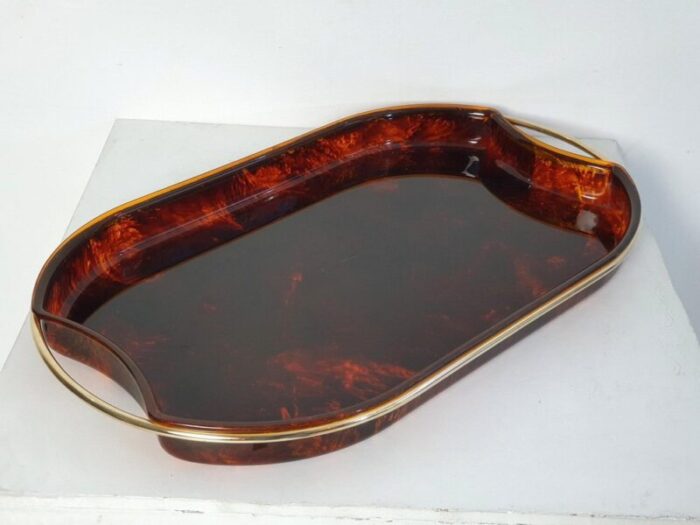 vintage serving tray in acrylic glass and brass italy 1970s 3