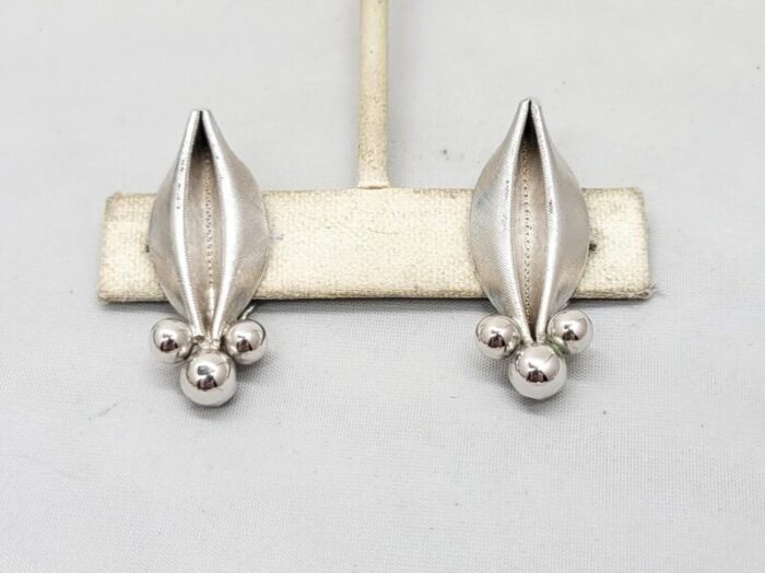 vintage signed napier modernist rhodium plated clip earrings 2 pieces 5212